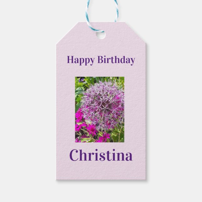 Allium & Summer Blume Geburtstag Geschenkanhänger (Vorderseite)