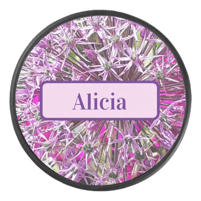 Allium & Summer Blume Personalisiert Eishockey Puck (Vorderseite)