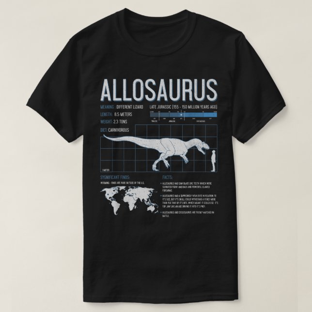 Allosaurus Dinosaurier Fakten T Shirt Mens Womens  (Design vorne)