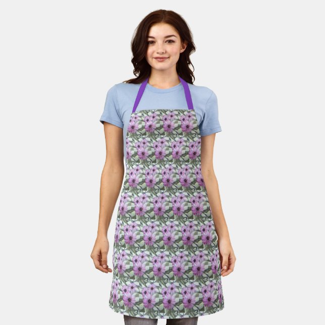 Allover Print Schürze Lila African Daisies (Getragen)