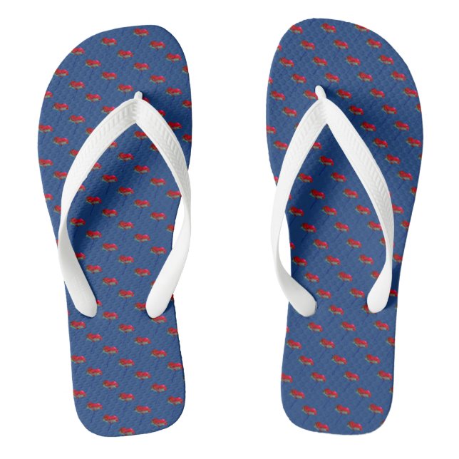 Allover Rot-Blau Mohn Blume Blumendesign Flip Flops (Fußbett)
