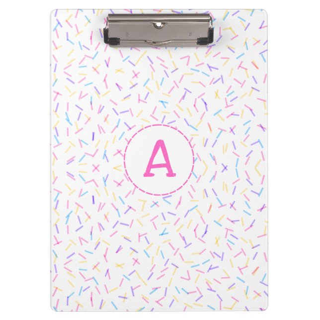 Allover Sprinkles Pink Multi Initial Clipboard Klemmbrett (Vorderseite)