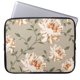 Alloverbraun-Blume-Muster auf blauem Hintergrund Laptopschutzhülle