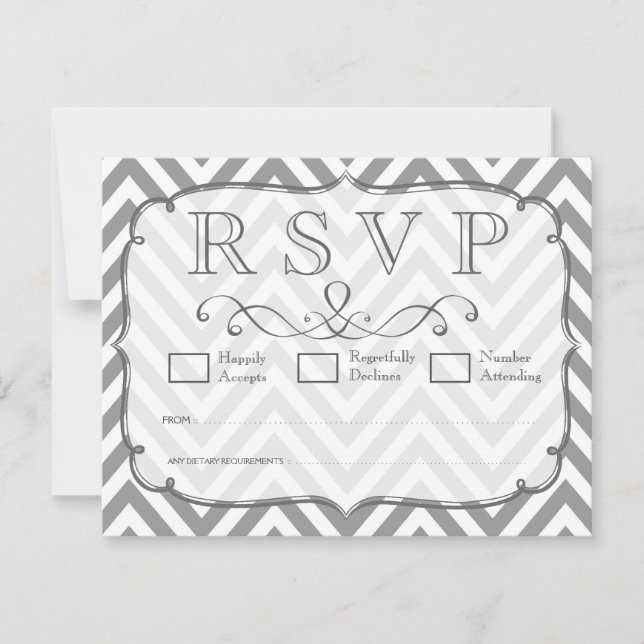 Alloy Grey & White Zickzack Wedding RSVP Cards (Vorderseite)