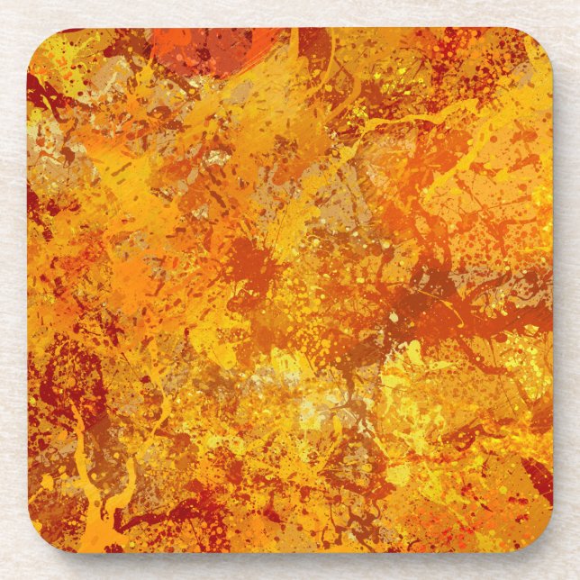 Alloy Orange und Amber Paint Spritzer Abstrakt Getränkeuntersetzer (Vorderseite)