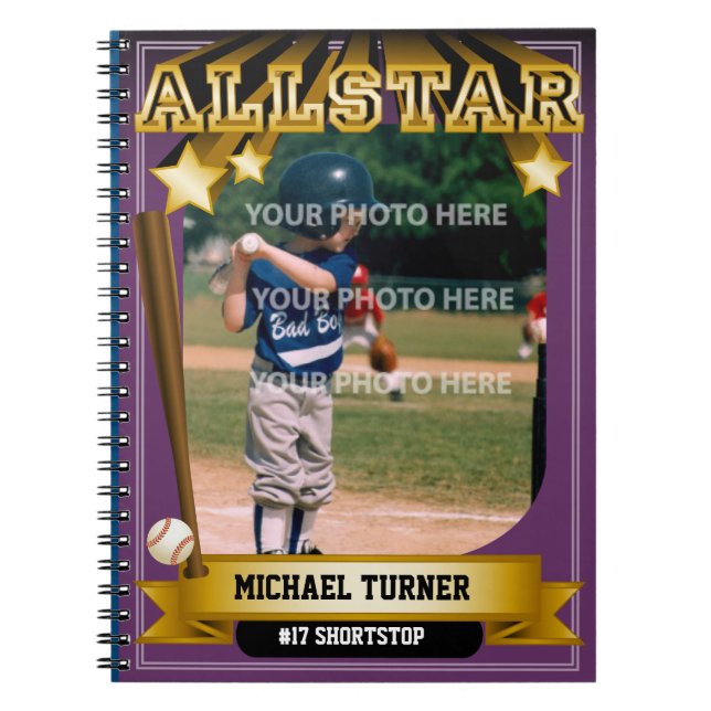 ALLSTAR lila Baseballkarte Notizblock (Vorderseite)