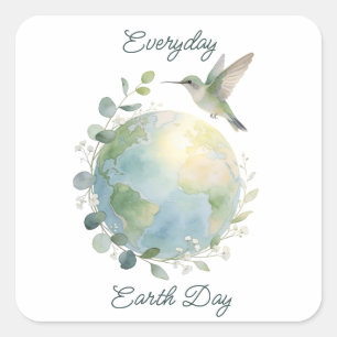 Alltäglicher Earth Day Kolibri Vogel Quadratischer Aufkleber