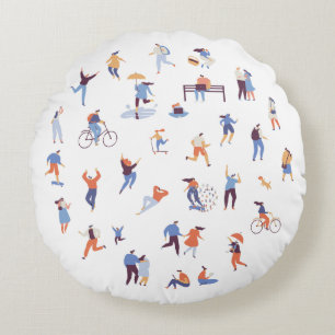 Alltagsmenschen-Illustration-Wurfkissen Rundes Kissen
