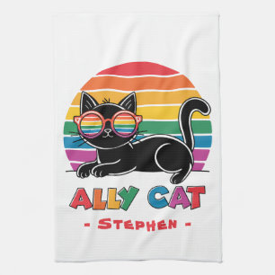 Ally Cat - Black Cat mit Rainbow Sunglasses LGBTQ Geschirrtuch