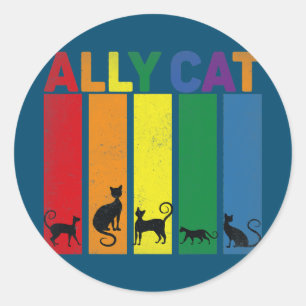 Ally Cat LGBT Gay Rainbow Pride Flag AlleinKatze Runder Aufkleber