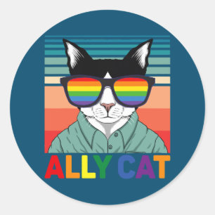 Ally Cat LGBT Gay Rainbow Pride Flag AlleinKatze Runder Aufkleber
