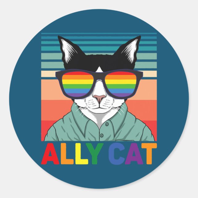 Ally Cat LGBT Gay Rainbow Pride Flag AlleinKatze Runder Aufkleber (Vorderseite)