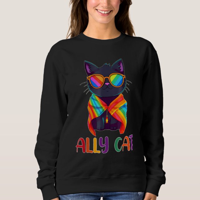 Ally Cat LGBT Gay Rainbow Pride Flag  Cat  2 Sweatshirt (Vorderseite)
