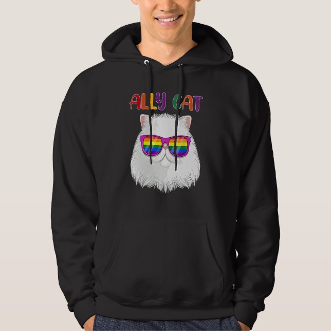 Ally Cat LGBT Gay Rainbow Pride Flag  Cat  3 Hoodie (Vorderseite)