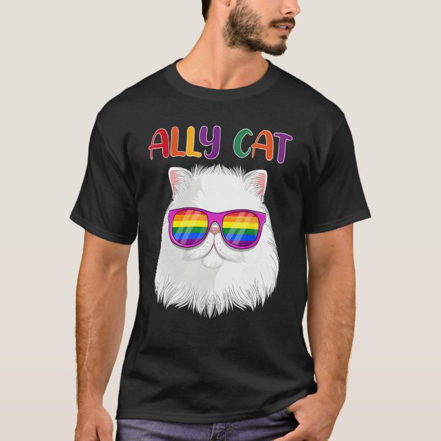 Ally Cat LGBT Gay Rainbow Pride Flag  Cat  3 T-Shirt (Vorderseite)