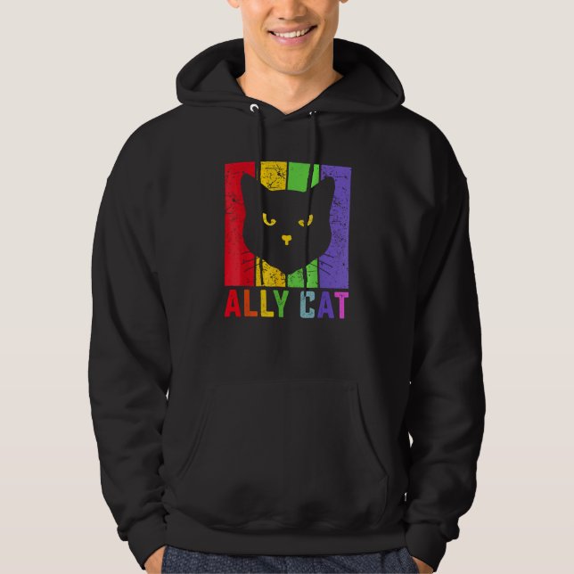 Ally Cat LGBT Gay Rainbow Pride Flag  Cat Hoodie (Vorderseite)