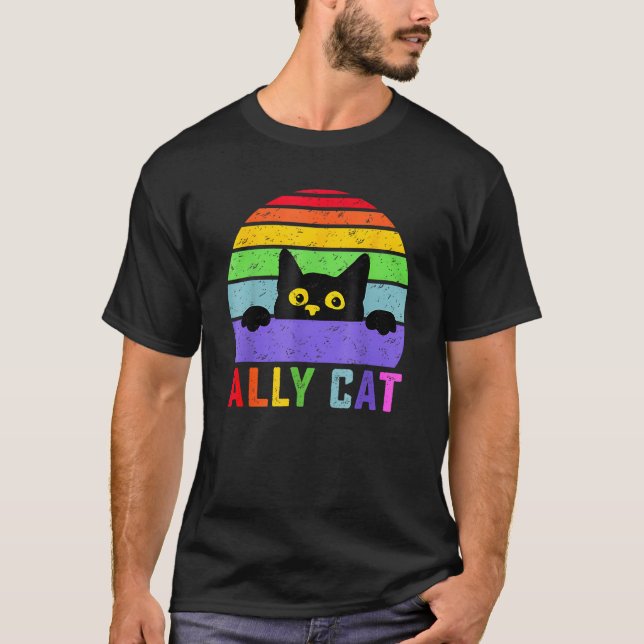 Ally Cat LGBT Gay Rainbow Pride Flag  Cat T-Shirt (Vorderseite)