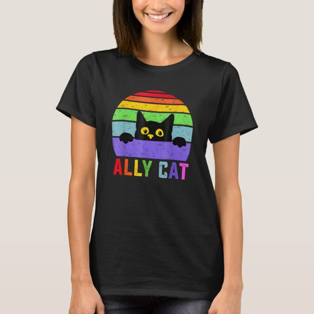 Ally Cat LGBT Gay Rainbow Pride Flag  Cat T-Shirt (Vorderseite)