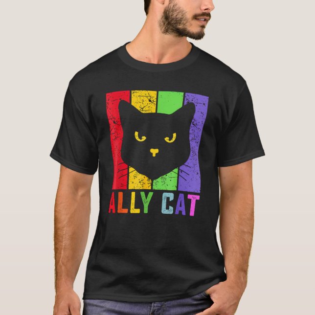 Ally Cat LGBT Gay Rainbow Pride Flag  Cat T-Shirt (Vorderseite)