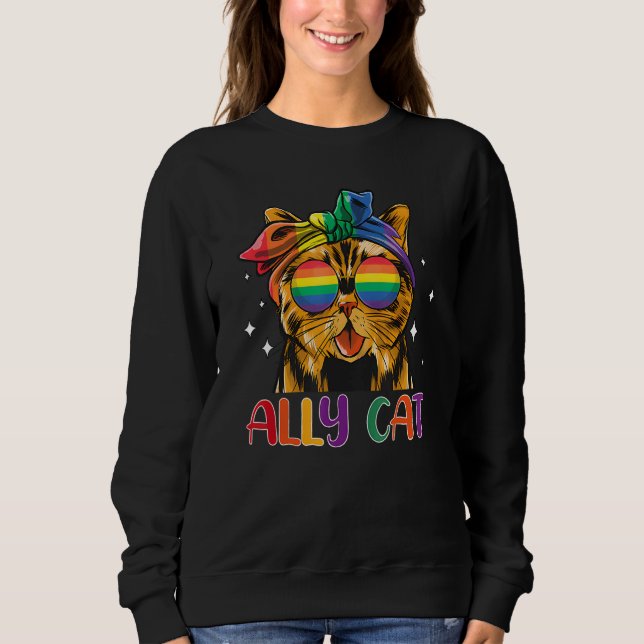 Ally Cat LGBT Gay Rainbow Pride Flag Funny Cat Lov Sweatshirt (Vorderseite)