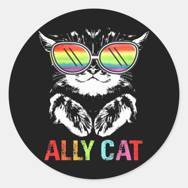 Ally Cat LGBT Gay Rainbow Pride Flag Gay Lesbian Runder Aufkleber (Vorderseite)