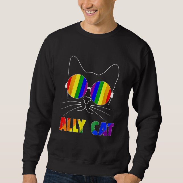 Ally Cat LGBT Gay Rainbow Pride Flag Sunflower LGB Sweatshirt (Vorderseite)
