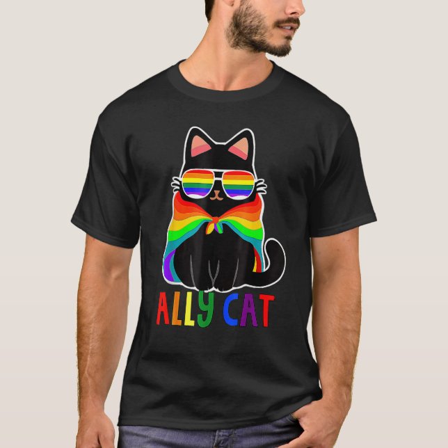 Ally Cat LGBT Gay Rainbow Pride Flag Sunflower LGB T-Shirt (Vorderseite)