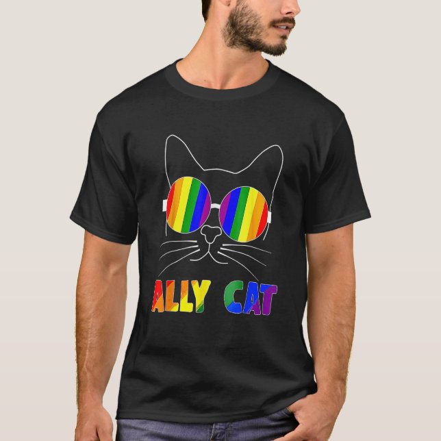 Ally Cat LGBT Gay Rainbow Pride Flag Sunflower LGB T-Shirt (Vorderseite)