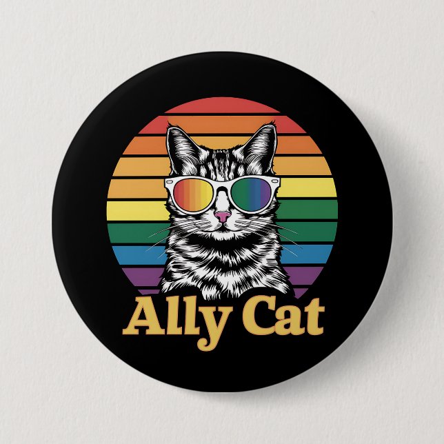 Ally Cat LGBT Rainbow Flag LGBTQ Geschenk Button (Vorderseite)