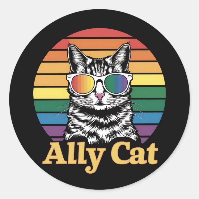 Ally Cat LGBT Rainbow Flag LGBTQ Geschenk Runder Aufkleber (Vorderseite)