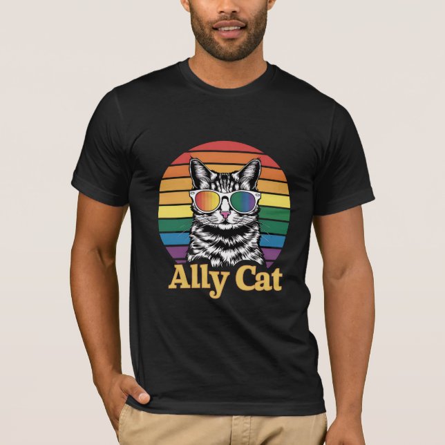 Ally Cat LGBT Rainbow Flag LGBTQ Geschenk T-Shirt (Vorderseite)