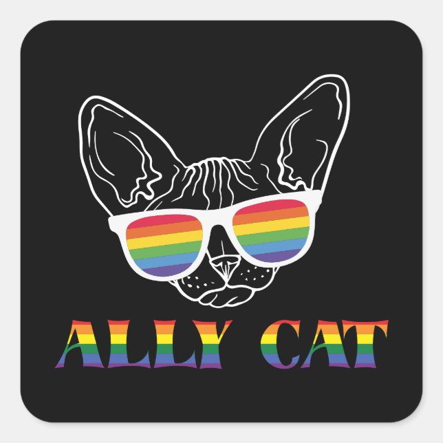 Ally Cat | Niedliche Katze | Regenbogen | Stolz Quadratischer Aufkleber (Vorderseite)