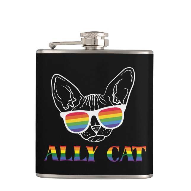 Ally Cat - Niedliche Pride Cat mit Regenbogen-Sonn Flachmann (Vorderseite)