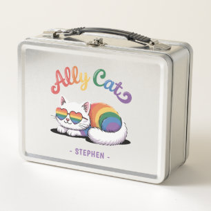 Ally Cat - Niedlicher LGBTQ-Preis für weiße Katze Metall Brotdose