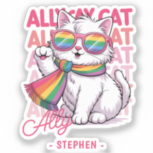 Ally Cat - Niedlicher LGBTQ-Prix der weißen Katze Aufkleber