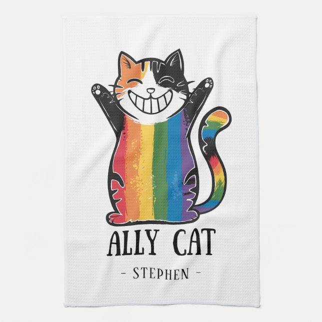 Ally Cat - Rainbow Cat LGBTQ Pride (2) Geschirrtuch (Vertikal)