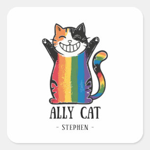 Ally Cat - Rainbow Cat LGBTQ Pride (2) Quadratischer Aufkleber