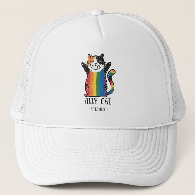 Ally Cat - Rainbow Cat LGBTQ Pride (2) Truckerkappe (Vorderseite)