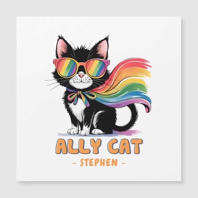 Ally Cat - Rainbow Cat LGBTQ Pride Magnetkarte (Vorderseite)
