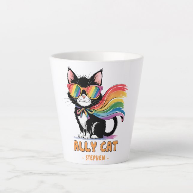 Ally Cat - Rainbow Cat LGBTQ Pride Milchtasse (Vorderseite)