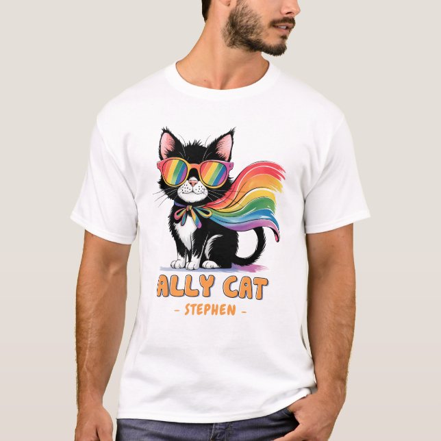 Ally Cat - Rainbow Cat LGBTQ Pride T-Shirt (Vorderseite)