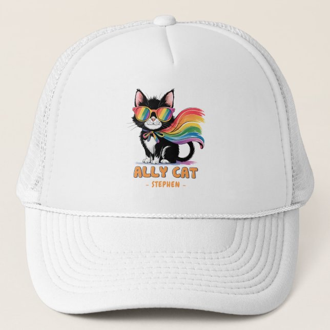 Ally Cat - Rainbow Cat LGBTQ Pride Truckerkappe (Vorderseite)