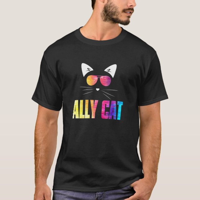 Ally Cat Rainbow Sonnenbrillen Gay Pride Kitty All T-Shirt (Vorderseite)