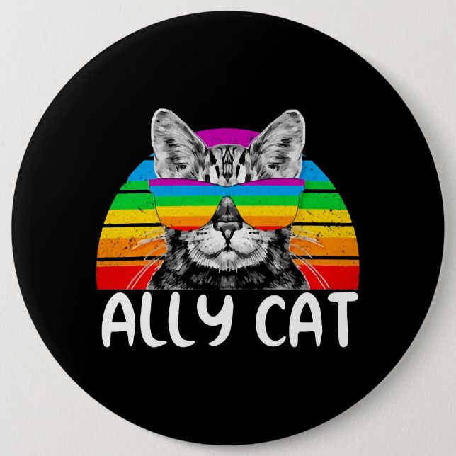 Ally Cat Rainbow Sunglasses LGBT Gay Pride Button (Vorderseite)