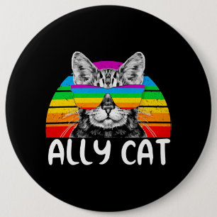 Ally Cat Rainbow Sunglasses LGBT Gay Pride Button