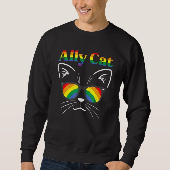 Ally Cat Rainbow Sunglasses LGBT Gay Pride Kitty A Sweatshirt (Vorderseite)