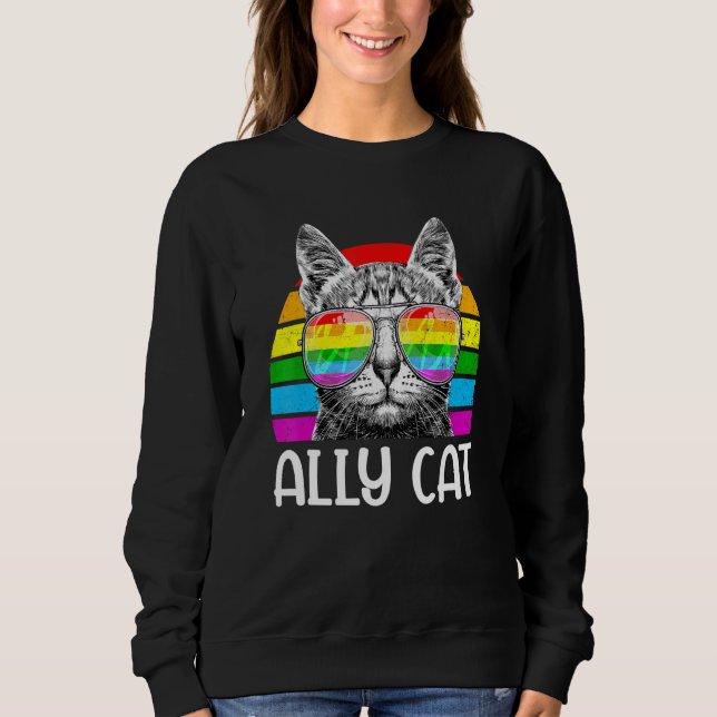 Ally Cat Rainbow Sunglasses Lgbt Gay Pride Kittys Sweatshirt (Vorderseite)