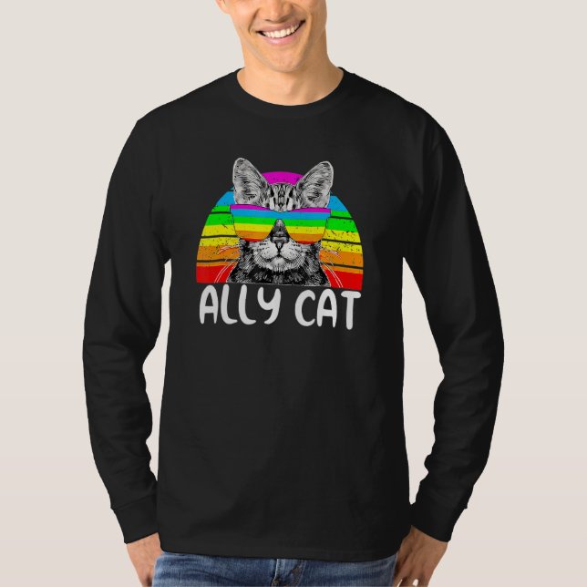 Ally Cat Rainbow Sunglasses Lgbt Gay Pride Kittys T-Shirt (Vorderseite)