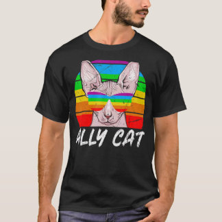Ally Cat Rainbow Sunglasses LGBT Gay Pride Kittys T-Shirt
