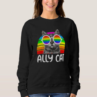 Ally Cat Rainbow Sunglasses Lgbt Gay Sweatshirt